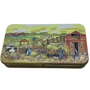 Vintage Farm Scene Collectible Storage Tin The Tin Box Company 1983 7.5"x4"